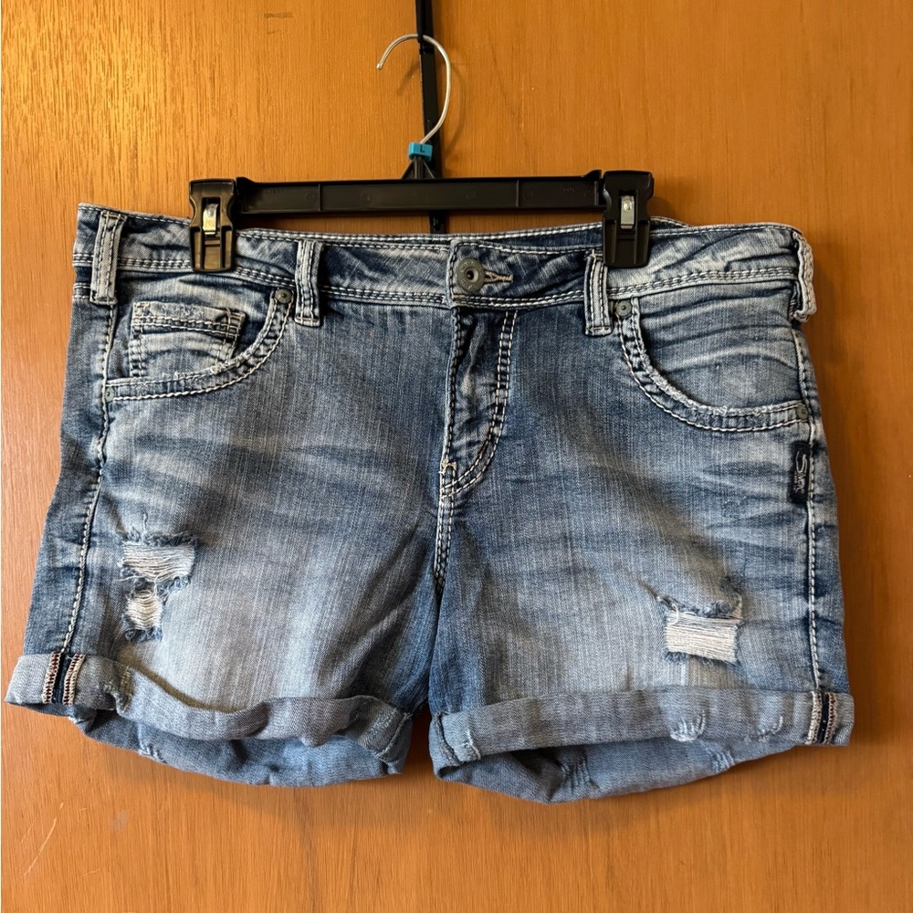 Silver Jeans Light Blue Distressed Denim Shorts SZ 32